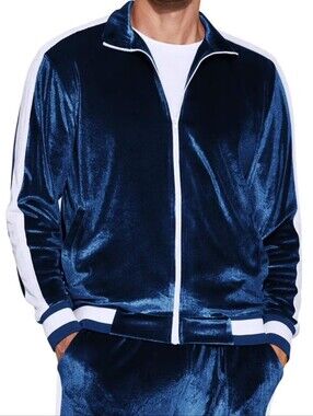 Velvet Track Jacket with White Stripe Accents Medium- Amazon